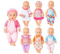 deAO 7 Set Baby Doll Clothes, Cute Outfits for 12-14 Inch Doll, Dress-Up Fashion Clothes Accessories for Newborn Baby Dolls, Doll Clothes for Role Play, Birthday Gift for Kids (Doll not included)