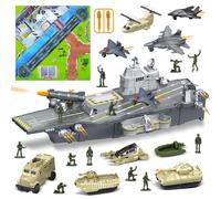 deAO Aircraft Carrier Battle Ship Army Toys for Kids with Military Vehicles, Warplanes, Warships, Helicopters, Trucks, Tanks, Army Men Toys for 3+ Years Boys Girls