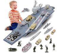deAO Aircraft Carrier Models Age 3+ with Small Scale Model Planes, Trucks, Helicopter, Tank, Submarine, Battleships, Action Figures Present Gift for Boys
