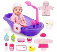 deAO Baby Doll Bath Set Doll Clothes, Water Faucet Function, Role Play Toy