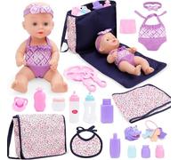 deAO Baby Doll Set with 11 Inch Doll, Diaper Bag & 20 Accessories for Girls | Baby Doll Care Playset with Doll, Diaper bag, Bottles, Feeding Set & Caring Accessories for Kids Imaginative Pretend Play