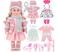 deAO Baby Doll Set with 4 Outfits & Hair Styling Accessories for Kids 3+ | Dress-Up Baby Doll Accessories Playset with 36cm/14in Soft Doll and Doll Clothes, Educational Pretend Play Toys for Girls