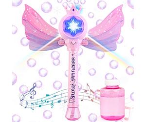 deAO Bubble Machine for Kids, Light Up Princess Bubble Wand for Girls with Music & Detachable Wings, Automatic Bubble Blower Maker Toys Outdoor Indoor Garden Wedding Party Toys for Toddlers Ages 3+
