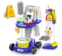 deAO Children's Play Trolly Cleaning Set, Kids Cleaning Set, Toy Cleaning Set for Toddlers Girl and Boys, Kids Role Play Cleaning Set for 3 4 5 6 7 8, Childrens Cleaning Tools (BLEU)