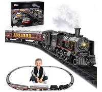 deAO Christmas Train Set, Electric Train with Light & Sounds, Smoke Effect, Train Set Under Christmas Tree, Electric Train Sets for Kids