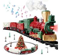 deAO Christmas Train Set with Steam Smoke, Light and Sound, Electric Toy Train for Under The Tree Holiday Decorations, Railway Play Set , Christmas Birthday Gift Idea for Kids 3+ Year Olds