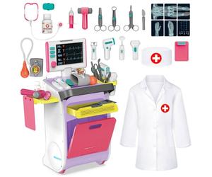 deAO Doctors Trolley Set for Kids, Pretend Play Doctor Set with Stethoscope and Medical Toy Accessories, Children Doctor Role Play Toys for 3+ Years Old Boys and Girls (Pink)