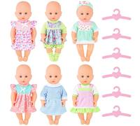 deAO Doll Clothes, Doll Clothes 30 cm 35 cm Set of 2 Dolls Panties, 6 Flower Pattern Shirt with Tutu, 6 Hangers for Babydoll, 36 cm 14 Inch Newborn Outfit (No Doll)