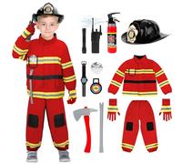 deAO Fire Brigade Costume Set for Children, 12-Piece Fire Brigade Role Play Set with Fire Extinguisher Jacket Suit Helmet Walkie Talkie, Fire Chief Cosplay for Children Boys Girls Carnival Halloween
