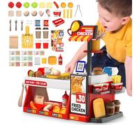 deAO Fried Chicken Kitchen Toys Set for Kids, 52 PCS Pretend Food Play Set with Workbench & Cash Register, Kitchen Accessories Role Play Set with Color-Changing Fries, Fried Chicken and Burgers