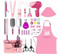 deAO Girls Beauty Salon Playset, Hairdressing Set with Styling Accessories | 31PCS Pretend Play Hair Styling Toys Set with Hairdryer, Straightener, Curler, Scissors, Comb, Mirror, Tool Bag, Barber Apron