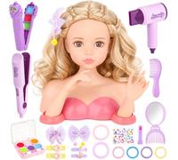 deAO Head Styling Doll, Styling Head Doll for Kids Pretend Birthday Gift | Toddler Make Up Set Age 3, Kids Hairdressing Set with Accessories Hair Styling Doll Head for Girls Pretend Play Birthday Gift