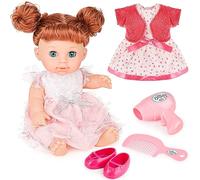 deAO Interactive Baby Doll Accessories Set, Dress-Up Playset for 11'' Doll | Dolls Accessories with Clothes, Shoes, Hair Comb, Blow Dryer, Hair Dressing Doll, Birthday Gift for Kids 3+