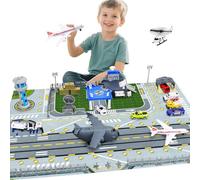 deAO Kids Airport Playset, Buildable Airport with Aeroplane Helicopter, Car Models, Interactive Mini Aviation Toy, Including Control Tower, Vehicles, Airport Runway Map, Airplane Toy s for Kids 3+