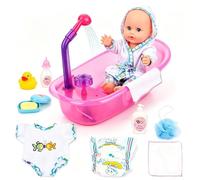 deAO Kids Baby Doll Bath Time Playset with Bathtub, Working Shower Head, Outfits, Doll Feeding Bath& Full Care Accessories, Interactive Pretend Play Bath Set for Toddlers Kids Age 3+