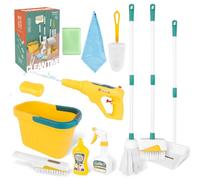 deAO Kids Cleaning Set 12 pcs Housekeeping Pretend Play Set Toddler Cleaning Set Includes Broom & Dustpan Set with Mop, Brush, Bucket, Play Housekeeping Toy for 3 4 5 6+ Years Old Boys Girls