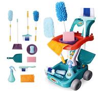 deAO Kids Cleaning Set 12 PCS Pretend Play Detachable Housekeeping Cart with Broom, Dust Pan, Spray Bottle Children House Cleaning Tools Toys, Kids Broom and Mop Set for Ages 3+