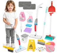 deAO Kids Cleaning Set, Toddler Spray Mop, Trash Sorting Cards, Trash Can