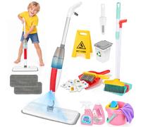 deAO Kids Cleaning Set, Toddler Spray Mop, Trash Sorting Cards, Trash Can | Kids Cleaning Set with Spray Mop, Toddler Broom, Montessori Pretend Play Set, Play Toys for 3 Year Old Boys Girls Gifts