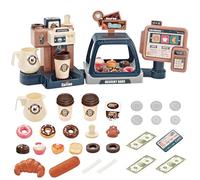 deAO Kids Coffee Shop Role Play Set with Working Coffee Machine, Dessert Display, Coffee Maker Play Set with Dessert Accessories, Interactive Toys with Lights & Sounds, Birthday Gift for Kids 3+