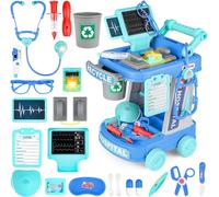 deAO Kids Doctor Playset with Medical Trolley, Pretend Play Doctor Nurse Costume Set, Role Play Medical Kit with Stethoscope, Syringe, Bandages, Learning Toy Hospital Play Center for 3-12 Kids (Blue)