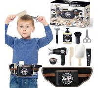 deAO Kids Hairdressing Set for Boys, Pretend Play Hair Styling Toys for Kids with Hair Dryer, Fake Razor, Barber Scissors and Stylist Accessories, Barber Hair Salon Playset for 3+ Years Old Boys Girls