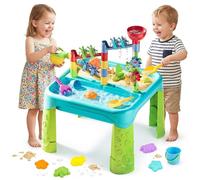 deAO Kids Sand and Water Play Table, Outdoor Activity Water Table for Toddlers, Water Play Table with Water Wheels, Funnel, Sand Moulds & Accessories, Sensory Summer Garden Toys for Boys Girls 3+