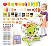 deAO Kids Shopping Cart Trolley Play Set with Pretend Food and Accessories Grocery Shopping Cart Pretend Play and Role-Playing Games (Green)