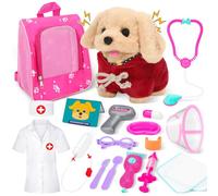 deAO Kids Veterinarian Pet Play Set, 18 PCS Medical Kit with Plush Dog and Carrying Case,Doctor Kit for Toddlers, Kids Doctors Play Set with Dress Up Veterinarian Costume, Plush Dog, Pet Backpack