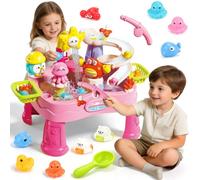 deAO Kids Water Table Electric Play Sink with Running Water, Fishing Game | Sand and water play table for kids with fishing game, slide and ocean toys - indoor and outdoor sensory fun, 4 x AA needed