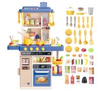 deAO Kitchen Playset Toy with Realistic Lights Age 3+ & Sounds, Kids Play Kitchen Set with Simulation of Spray Features, Pretend Role Play Toys with Lots of Kitchen Accessories for Toddlers (Blue)