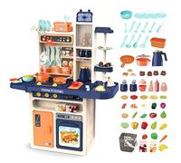 deAO Kitchen Playset Toy with Realistic Lights Age 3+ & Sounds, Kids Play Kitchen Set with Simulation of Spray Features, Pretend Role Play Toys with Lots of Kitchen Accessories for Toddlers (Blue)