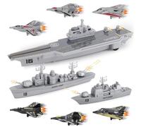 deAO Military Naval Ship, Aircraft Carrier Toy Play Set, Small Planes Toys