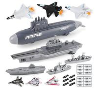deAO Military Naval Toy Play Set with Submarine, Aircraft Carrier, Battleship, Miniature Toy Planes, Ejection System Inertial Power Drive, Military BattleshipToys, Birthday Gift for Kids 3+