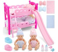 deAO ‘My First Baby Doll’ Play Set, 11 Inch,28cm Baby Doll 2 Dolls Includes Doll Furniture with Bedding, Ladder, Baby Dolls Accessories with Pacifier Milk Bottle, 13 Pieces Toy Play Set