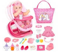 deAO 'My First Baby Doll' Play Set, High Chair Toy for Girls and Boys, Baby Doll Accessories set Includes Adjustable 2 in 1 Baby High Chair and Rocking Chair, Feeding Accessories (Included Baby Dolls)