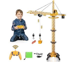 deAO Remote Control Crane Toy for Kids, 2.4G RC Construction Vehicle with Sound and Lights, Electric Crane Tower Toy with 680° Rotation & Adjustable Height for Boys Girls Ages 3+