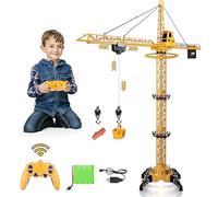 deAO Remote Control Crane Toy for Kids, 680° Rotation Construction Vehicle | 2.4G RC Crane Tower Toys with Light & Sound Effects and Adjustable Height, Educational Construction Toy for Boys Girls 3+