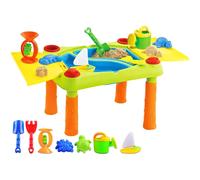 deAO Sand and Water Outdoor Activities Play Table for Kids with Double Compartment, Lids and Over 10 Accessories, Multicolour, 100 x 48 x 46