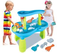 deAO Sand and Water Table for Kids, 2-Tier Sand Pit Outdoor Activities Play Table for Toddlers, Sand Water Toys Summer Beach Toys Backyard Garden Toys for Girls Boys 3+ Years Old