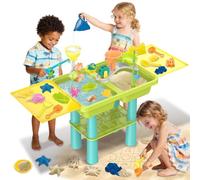 deAO Sand and Water Table for Toddlers, Outdoor Sand Water Play Table with 25PCS Beach Toys and 2 Fishing Pool Toys, Sand Pit Water Activity Table Summer Beach Garden Toy for 3+ Boys Girls (Green)