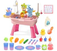 deAO Sand and Water Table, Play Sink Set, Colour-Changing Play Toys (Pink)