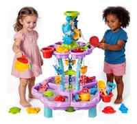 deAO Sand and Water Table Set, Purple Multi-Tier Fountain Play Toy with Buckets, Scoops, Sea Creature Toys, Sensory Water Play Table, Summer Outdoor Beach Garden Toy for Kids 3-12 Years