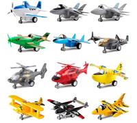 deAO Set of 12 Pull Back Airplanes, Aeroplane Toys, Helicopter Toy, Playset Includes Helicopters, Stealth Bombers, Fighter Jets, Aircraft, Planes, Role-Play Aircraft Models, Birthday Gift for Kids