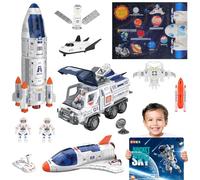 deAO Space Rocket Toys Set for Kids with Lights, Sounds and Smoke, Educational Space Toys with Solar System Mat, Space Shuttle, Astronaut Figures, Space Rover and Spaceship Toy for 3+ Years Boys Girls