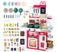 deAO Toddlers Kitchen Playset Toys, Kitchen Toys for Girls Boy, Pretend Kitchen Set for Kids with Sounds,Lights,Cooking Stove and Play Sink Toy Kitchen for 3 4 5 6 7 8 years old (RED)