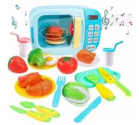 deAO Toy Microwave with Realistic Light, Sound & Food Cutting Pieces Included Great for Ages 3, 4, 5, 6 Year Olds Girls Boys Perfect Kids Microwave Kitchen Gift For Christmas Birthdays