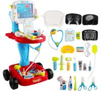 deAO Toys 17 PCS Rich Pretend Kids Doctors Playset Little Doctors Trolley Kit - 3+ - red