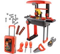 deAO Toys 2-in-1 Deluxe Portable Tool Work Bench Suitcase Play Set - 3+ - red