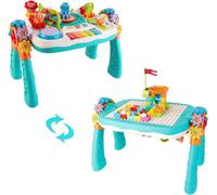 Deao Toys 2 In 1 Multifunctional Bluetooth Learning Activity Table W/building Blocks Panel Sound And Light Functions Great Christmas Gift
